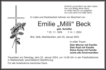 Traueranzeige von Emilie Beck von 80048