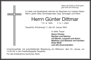 Traueranzeige von Günter Dittmar von 80048