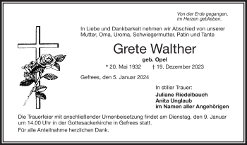 Traueranzeige von Grete Walther von 80048