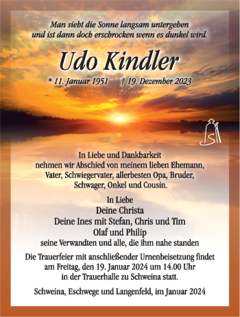 Traueranzeige von Udo Kindler von 80048