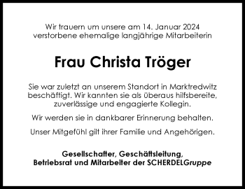 Traueranzeige von Christa Tröger von Frankenpost