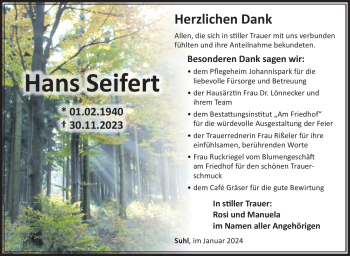 Traueranzeige von Hans Seifert von 80048