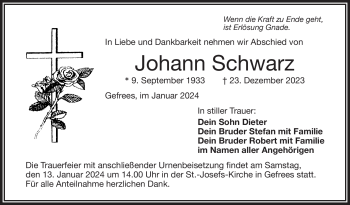 Traueranzeige von Johann Schwarz von 80048