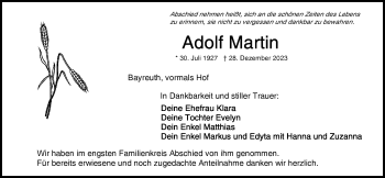 Traueranzeige von Adolf Martin von 80048