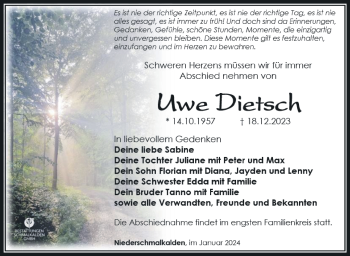 Traueranzeige von Uwe Dietsch von 80048