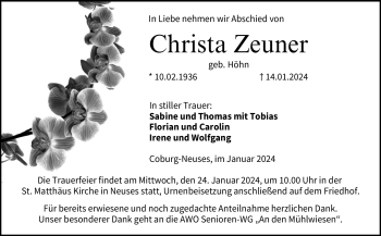 Traueranzeige von Christa Zeuner von 80048
