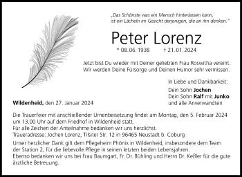 Traueranzeige von Peter Lorenz von Neue Presse Coburg