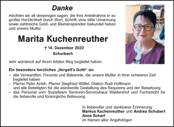 Traueranzeige von Marita Kuchenreuther von 80048
