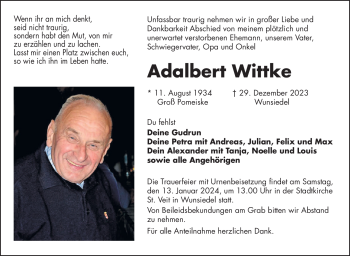 Traueranzeige von Adalbert Wittke von 80048
