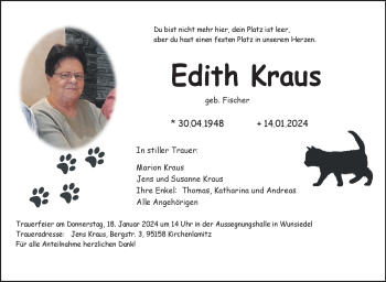 Traueranzeige von Edith Kraus von 80048