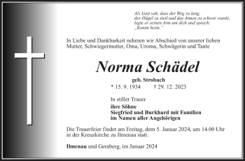 Traueranzeige von Norma Schädel von 80048