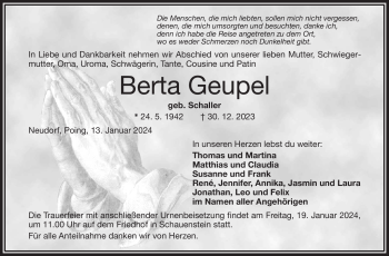 Traueranzeige von Berta Geupel von 80048