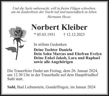 Traueranzeige von Norbert Kleiber von 80048