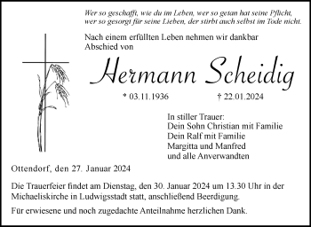 Traueranzeige von Hermann Scheidig von Neue Presse Coburg