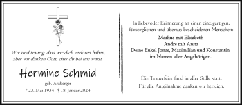 Traueranzeige von Hermine Schmid von Frankenpost