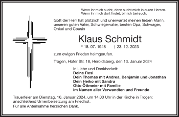 Traueranzeige von Klaus Schmidt von 80048