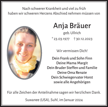 Traueranzeige von Anja Bräuer von 80048
