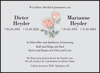 Traueranzeige von DieterMarianne HeyderHeyder von Neue Presse Coburg