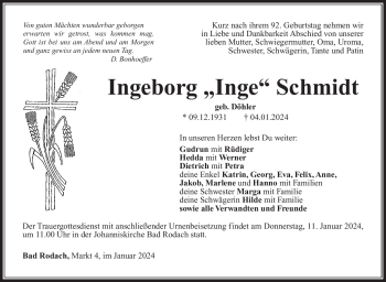 Traueranzeige von Ingeborg Schmidt von 80048