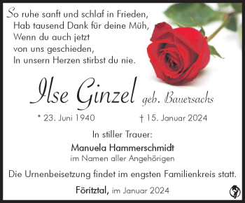 Traueranzeige von Ilse Ginzel von 80048