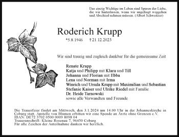Traueranzeige von Roderich Krupp von Neue Presse Coburg