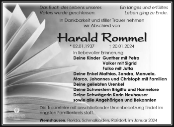Traueranzeige von Harald Rommel von Südthüringer Presse