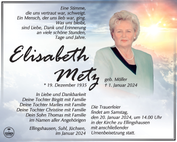 Traueranzeige von Elisabeth Metz von 80048