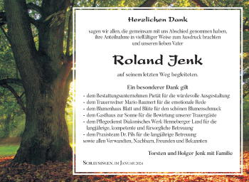 Traueranzeige von Roland Jenk von Südthüringer Presse