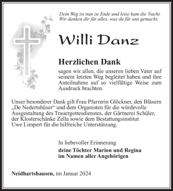 Traueranzeige von Willi Danz von 80048