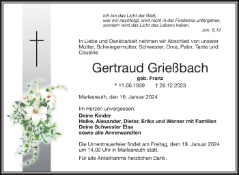 Traueranzeige von Gertraud Grießbach von 80048