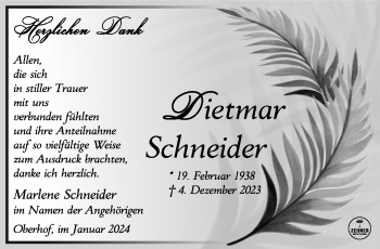 Traueranzeige von Dietmar Schneider von 80048