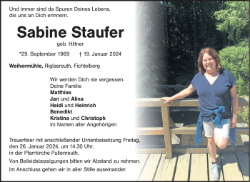 Traueranzeige von Sabine Staufer von 80048