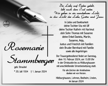 Traueranzeige von Rosemarie Stammberger von 80048