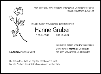 Traueranzeige von Hanne Gruber von 80048