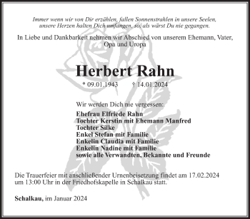 Traueranzeige von Herbert Rahn von Südthüringer Presse