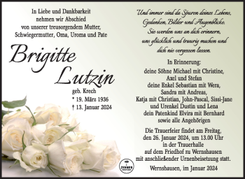 Traueranzeige von Brigitte Lutzin von 80048