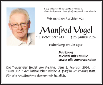 Traueranzeige von Manfred Vogel von Frankenpost