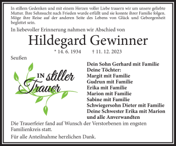 Traueranzeige von Hildegard Gewinner von 80048
