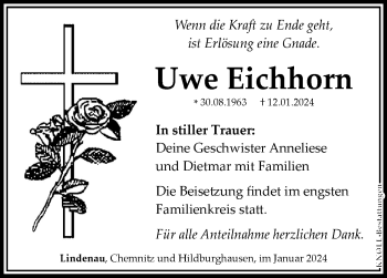 Traueranzeige von Uwe Eichhorn von Südthüringer Presse