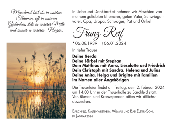 Traueranzeige von Franz Reif von Südthüringer Presse