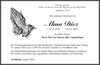 Traueranzeige von Alma Diez von 80048