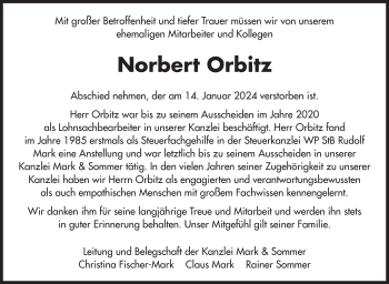 Traueranzeige von Norbert Orbitz von Neue Presse Coburg