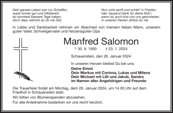 Traueranzeige von Manfred Salomon von Frankenpost