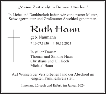 Traueranzeige von Ruth Haun von 80048