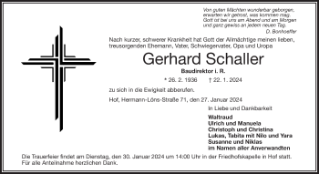 Traueranzeige von Gerhard Schaller von Frankenpost