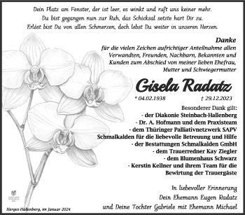 Traueranzeige von Gisela Radatz von Südthüringer Presse