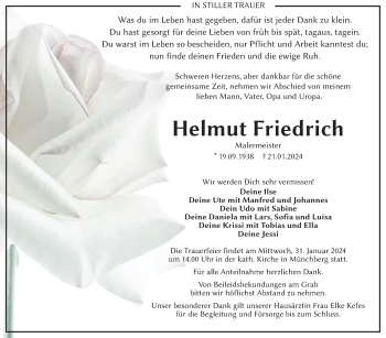 Traueranzeige von Helmut Friedrich von Frankenpost