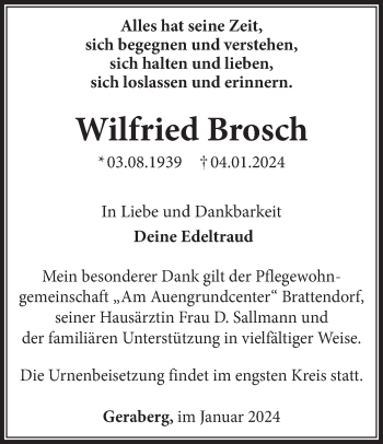 Traueranzeige von Wilfried Brosch von Südthüringer Presse