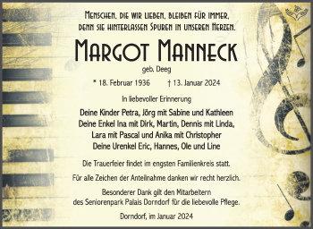Traueranzeige von Margot Manneck von Südthüringer Presse