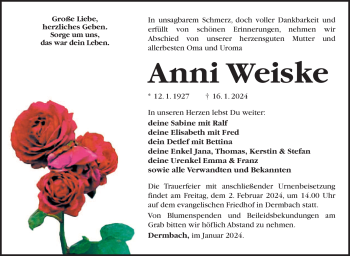 Traueranzeige von Anni Weiske von 80048